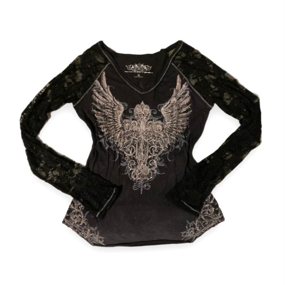 Maurice’s Y2K Black Lace Grunge Long Sleeve Top Medium